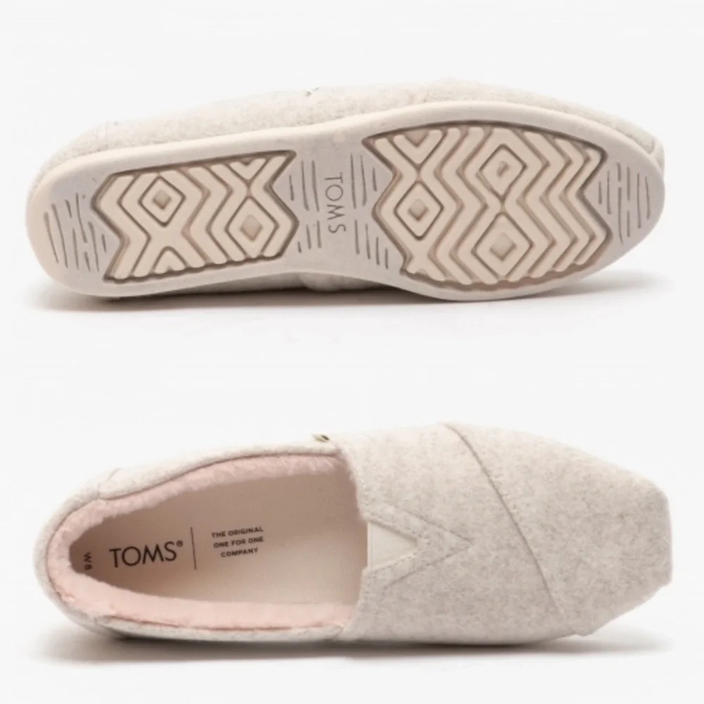 TOMS Alpargata Natural Felt Slipper Shoes with Pink Faux Fur Lining Nwt - Picture 3 of 11